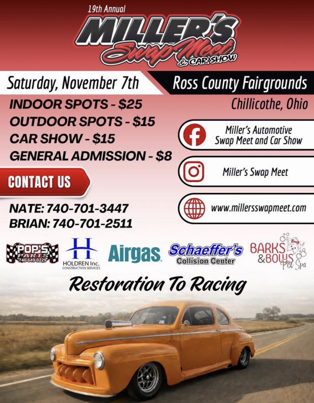 Flyer for 19th Annual Miller's Swap Meet & Car Show