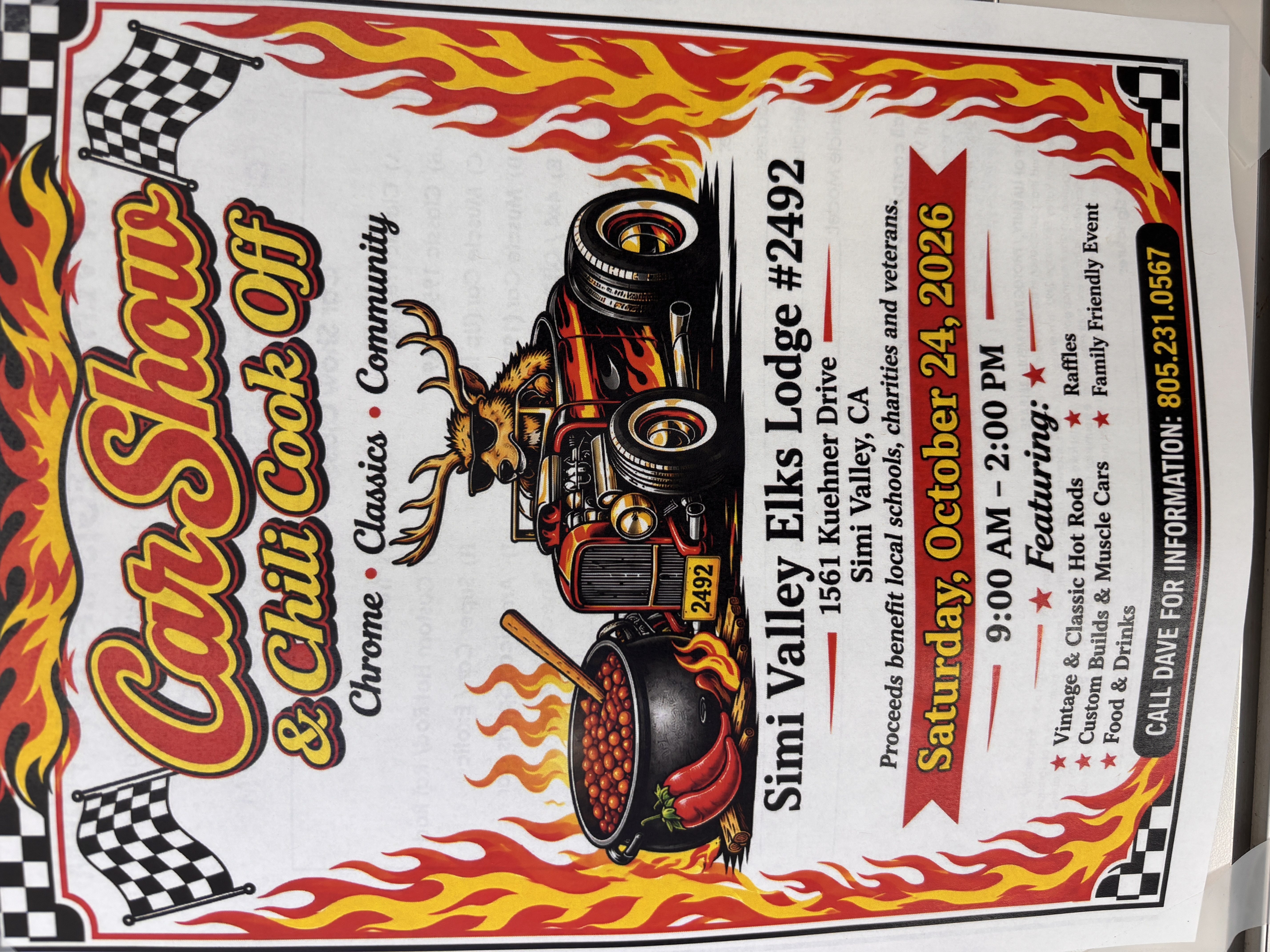 Flyer for Car Show and Chili Cook Off - at Simi Valley Ells Lodge 2492