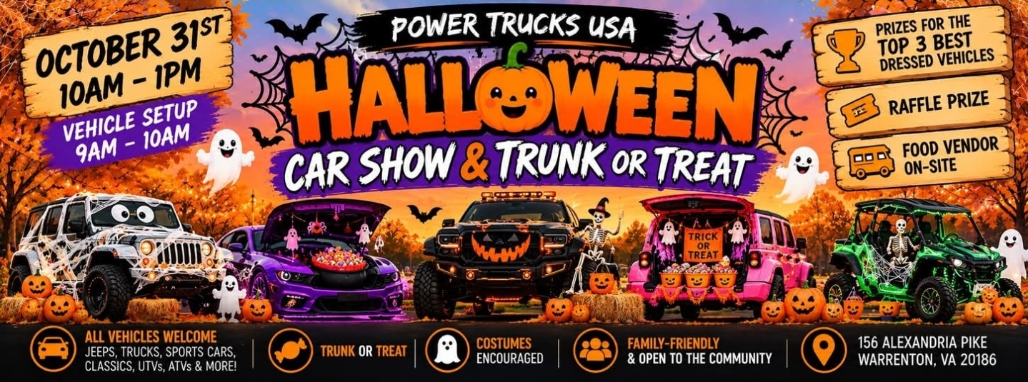 Flyer for Power Trucks USA Halloween Car Show & Trunk or Treat