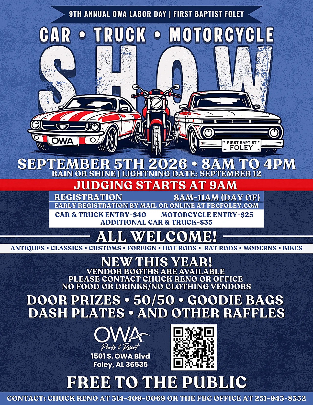 9th Annual OWA Labor Day Car, Truck, Motorcycle Show flyer