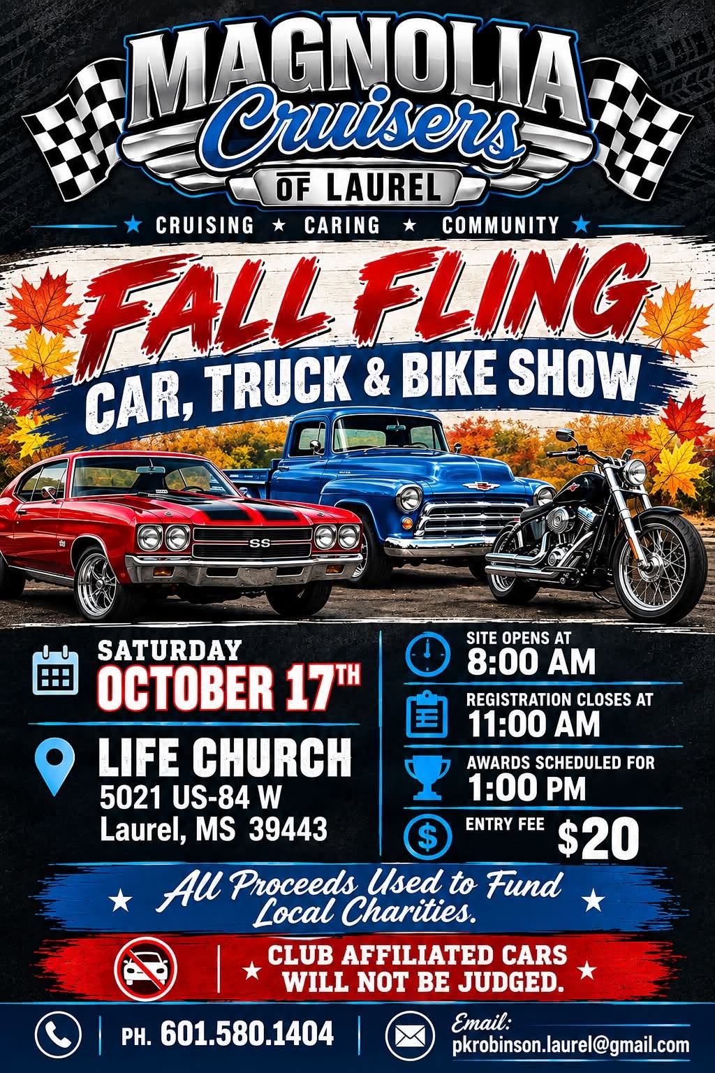 Flyer for Magnolia Cruisers Fall Fling Car, Truck & Bike Show