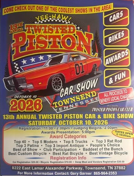 Flyer for 13th Annual Twisted Piston Car & Bike Show