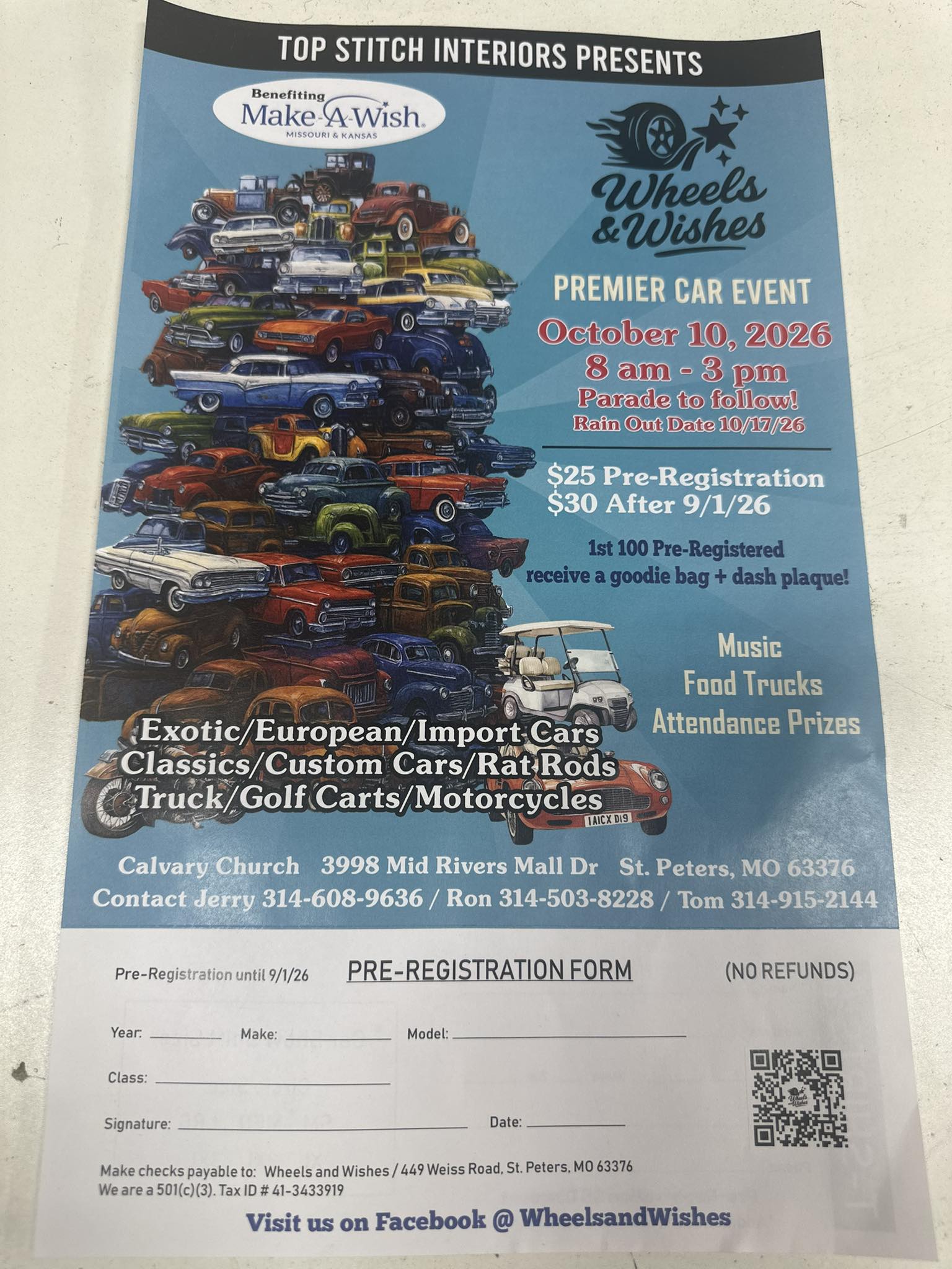 Flyer for Wheels & Wishes Premier Car Event