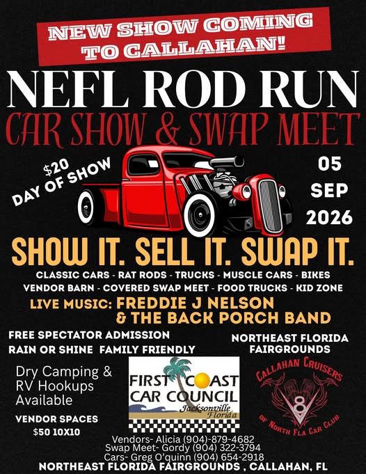 NEFL ROD RUN CAR SHOW & SWAP MEET flyer