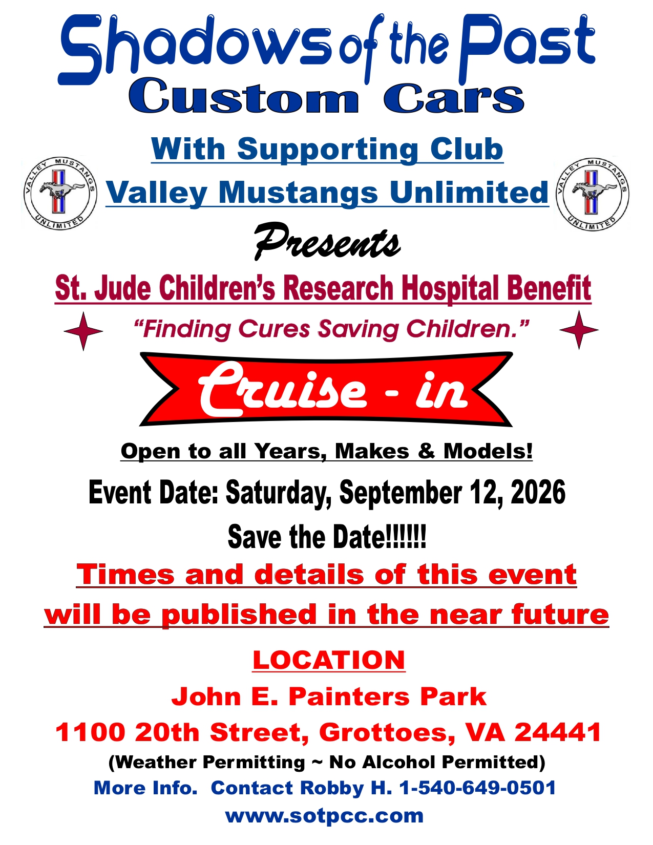 Shadows of the Past Custom Cars Cruise-in - St. Jude Children's Research Hospital Benefit flyer