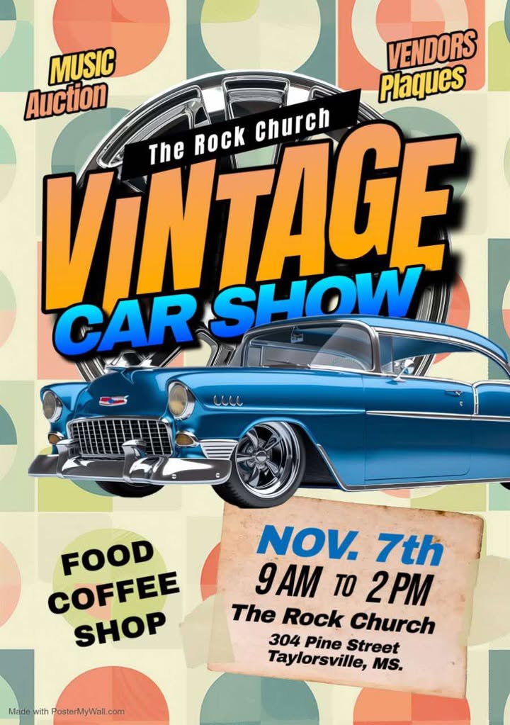 Flyer for The Rock Church Vintage Car Show