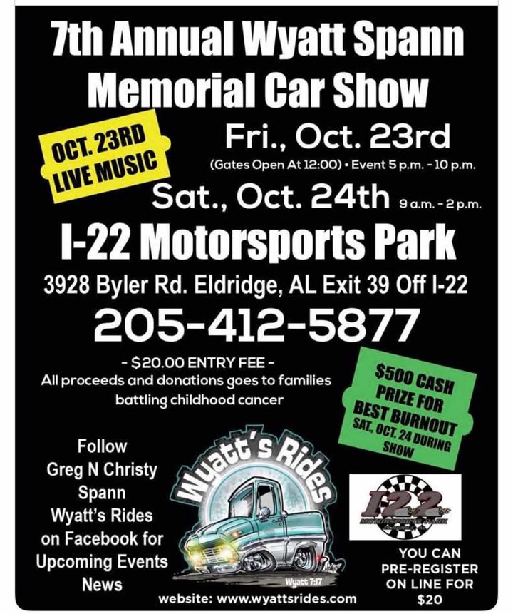 Flyer for 7th Annual Wyatt Spann Memorial Car Show