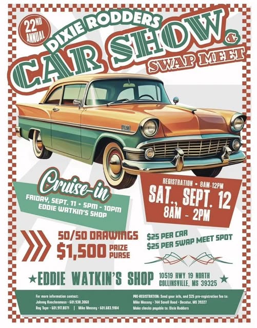 Dixie Rodders Car Show Swap Meet flyer