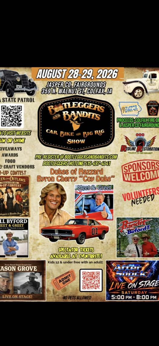 Bootleggers and Bandits Car, Bike and Big Rig Show flyer