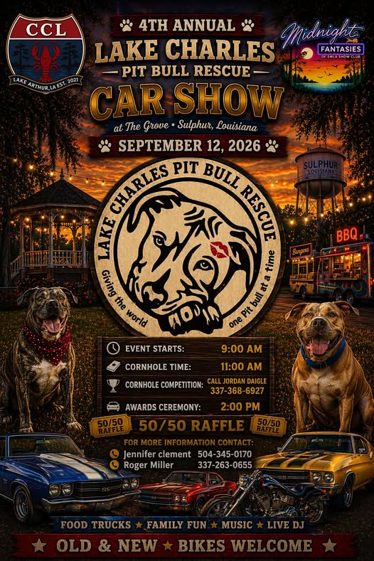 4th Annual Lake Charles Pit Bull Rescue Car Show flyer