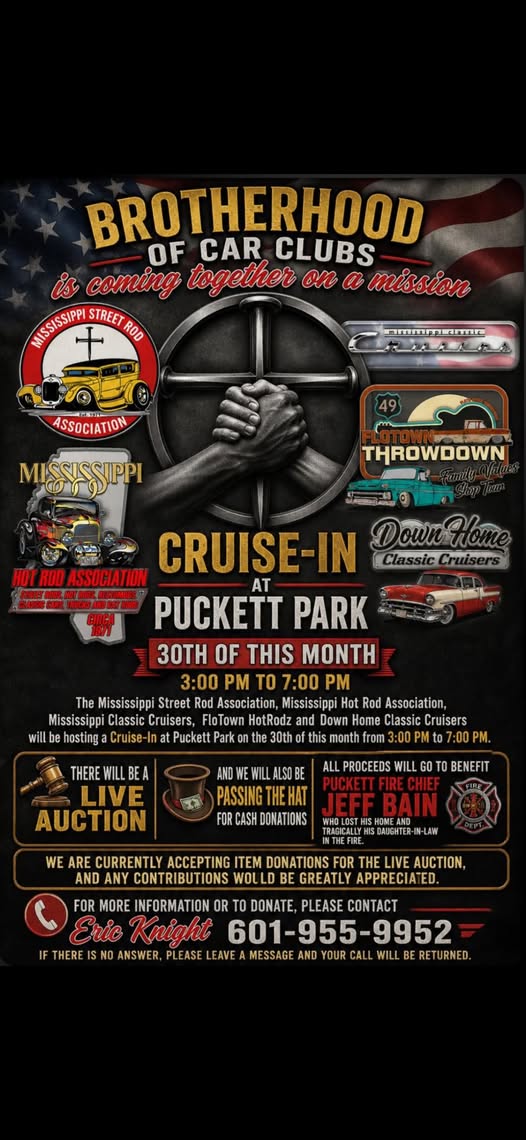 Flyer for Brotherhood of Car Clubs Cruise-In at Puckett Park