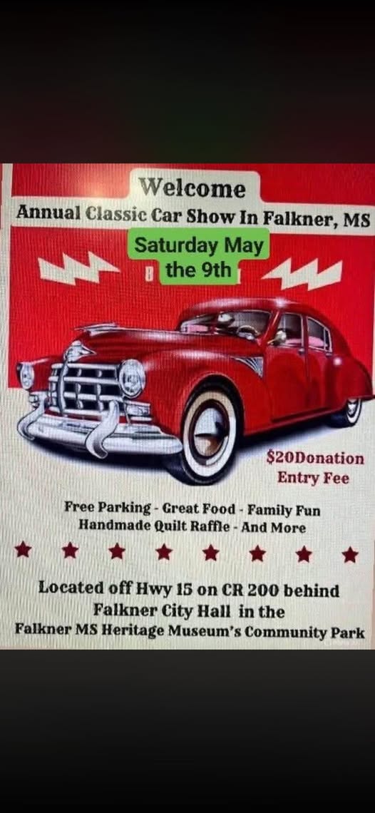Flyer for Annual Classic Car Show In Falkner, MS