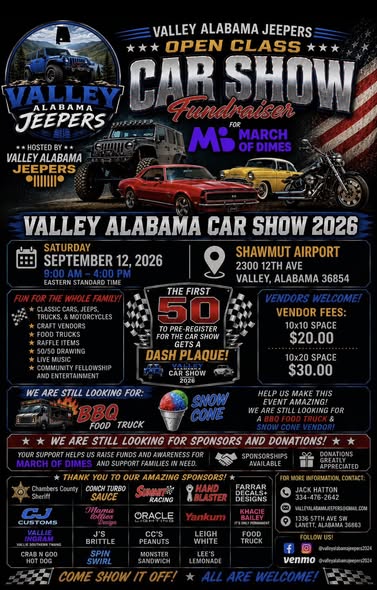 Valley Alabama Car Show 2026 flyer