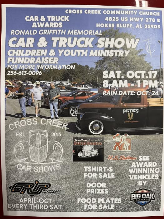 Flyer for Ronald Griffith Memorial Car & Truck Show - Children & Youth Ministry Fundraiser