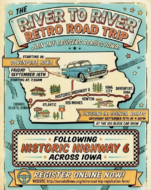 The River to River Retro Road Trip flyer
