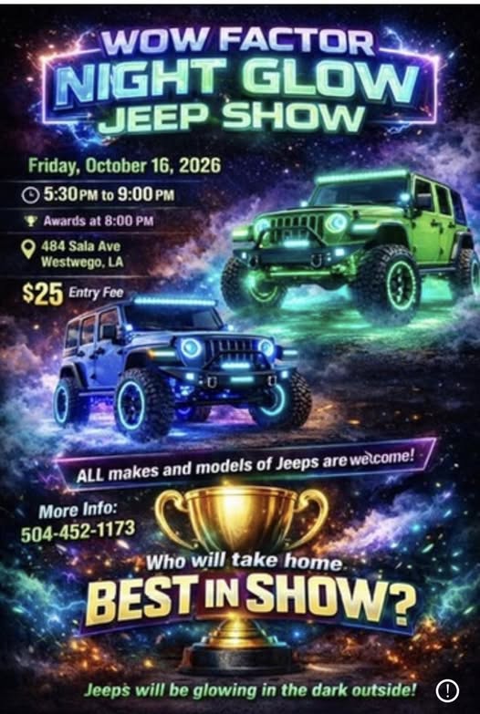 Flyer for WOW Factor Night Glow Jeep Show