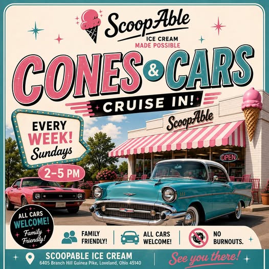 Flyer for Cones & Cars Cruise In