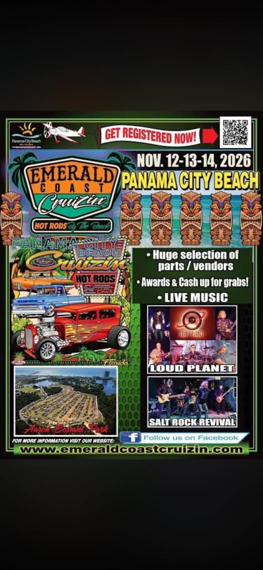 Flyer for Emerald Coast Cruizin' Hot Rods on the Beach