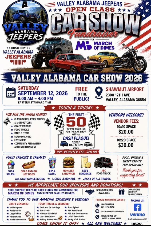 Valley Alabama Jeepers Open Class Car Show flyer