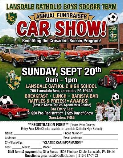 Lansdale Catholic Boys Soccer Team Annual Fundraiser Car Show flyer