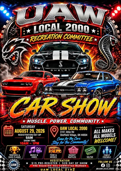 UAW LOCAL 2000 RECREATION COMMITTEE CAR SHOW flyer