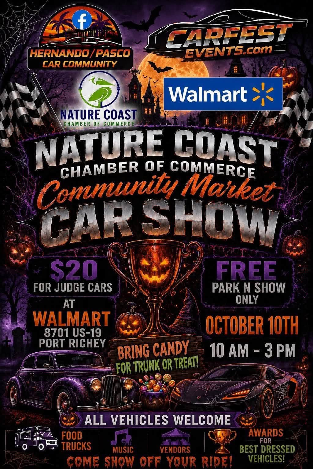 Flyer for Nature Coast Chamber of Commerce Community Market Car Show