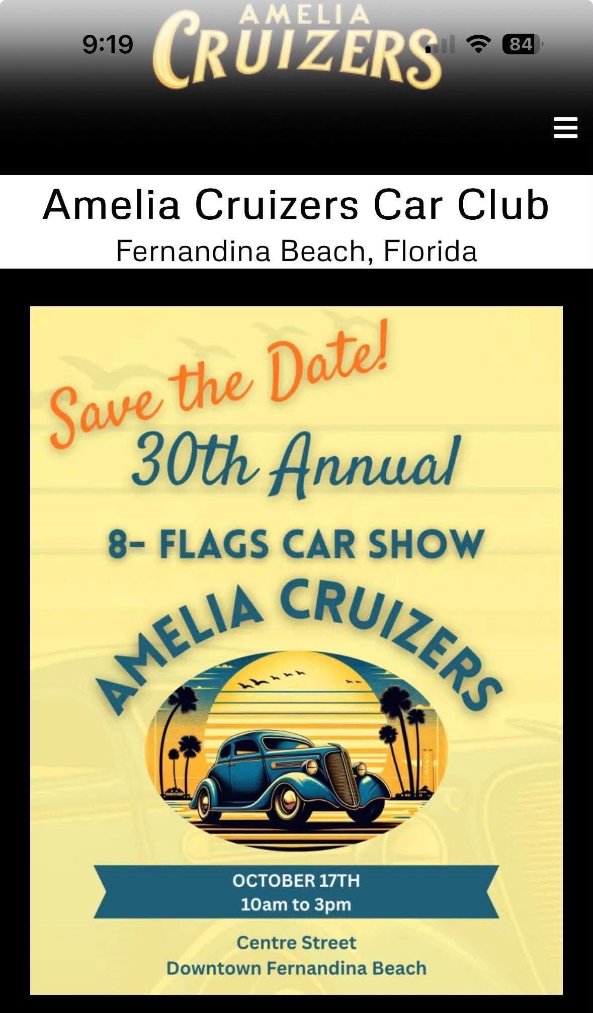 Flyer for 30th Annual 8-Flags Car Show