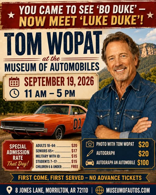 Tom Wopat at the Museum of Automobiles flyer