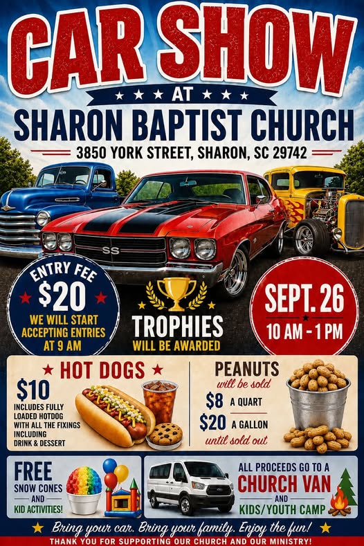 Car Show at Sharon Baptist Church flyer