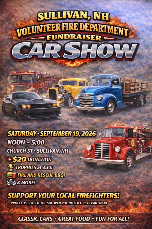 Sullivan, NH Volunteer Fire Department Fundraiser Car Show flyer