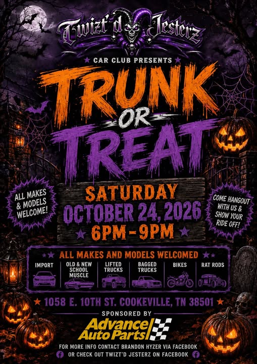 Flyer for Twizt'd Jesterz Car Club Trunk or Treat