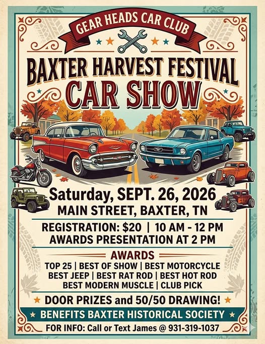 Gear Heads Car Club Baxter Harvest Festival Car Show flyer