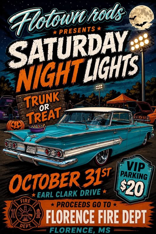 Flyer for Flotown Rods Saturday Night Lights Trunk or Treat