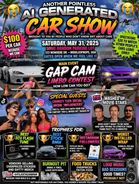 Flyer for Another Pointless AI Generated Car Show