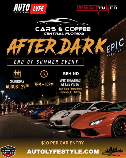 Cars & Coffee Central Florida After Dark End of Summer Event flyer