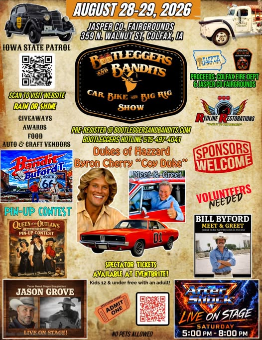 Bootleggers and Bandits Car, Bike & Big Rig Show flyer