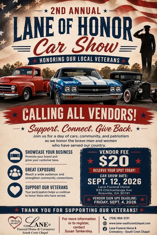 2nd Annual Lane of Honor Car Show flyer