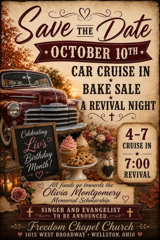 Flyer for Car Cruise In Bake Sale A Revival Night