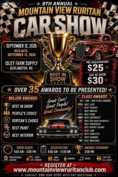 9th Annual Mountain View Ruritan Car Show flyer