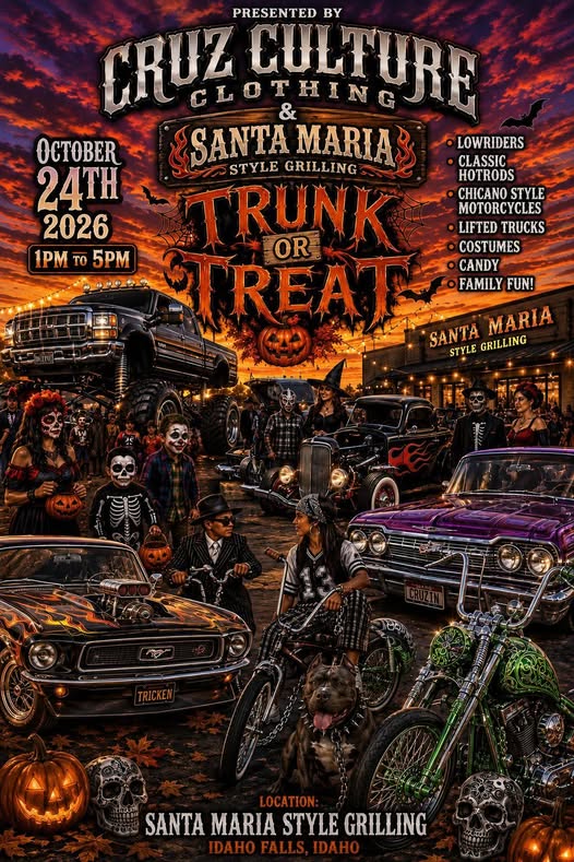 Flyer for Trunk or Treat presented by Cruz Culture Clothing & Santa Maria Style Grilling