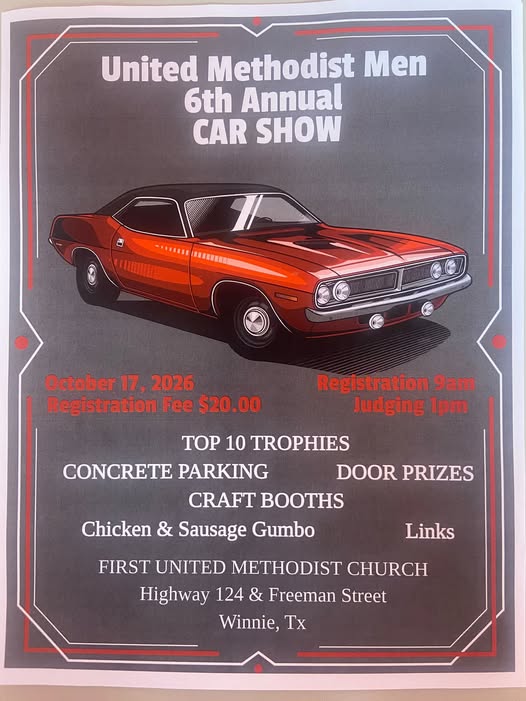 Flyer for United Methodist Men 6th Annual Car Show