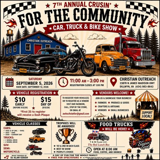 7th Annual Crusin' For The Community Car, Truck & Bike Show flyer