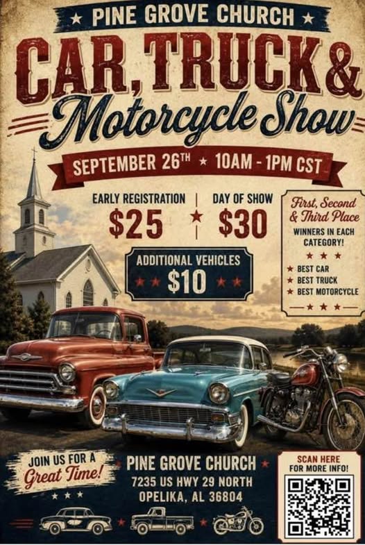 Pine Grove Church Car, Truck & Motorcycle Show flyer
