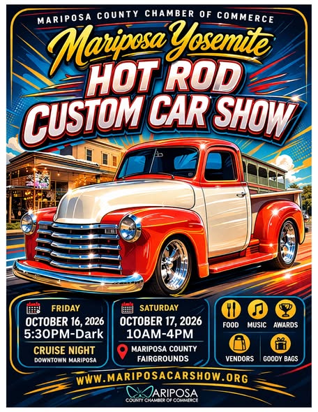 Flyer for Mariposa Yosemite Hot Rod Custom Car Show