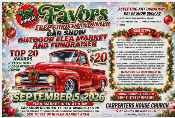 1st Annual Favors Free Christmas Dinner Car Show Outdoor Flea Market and Fundraiser flyer