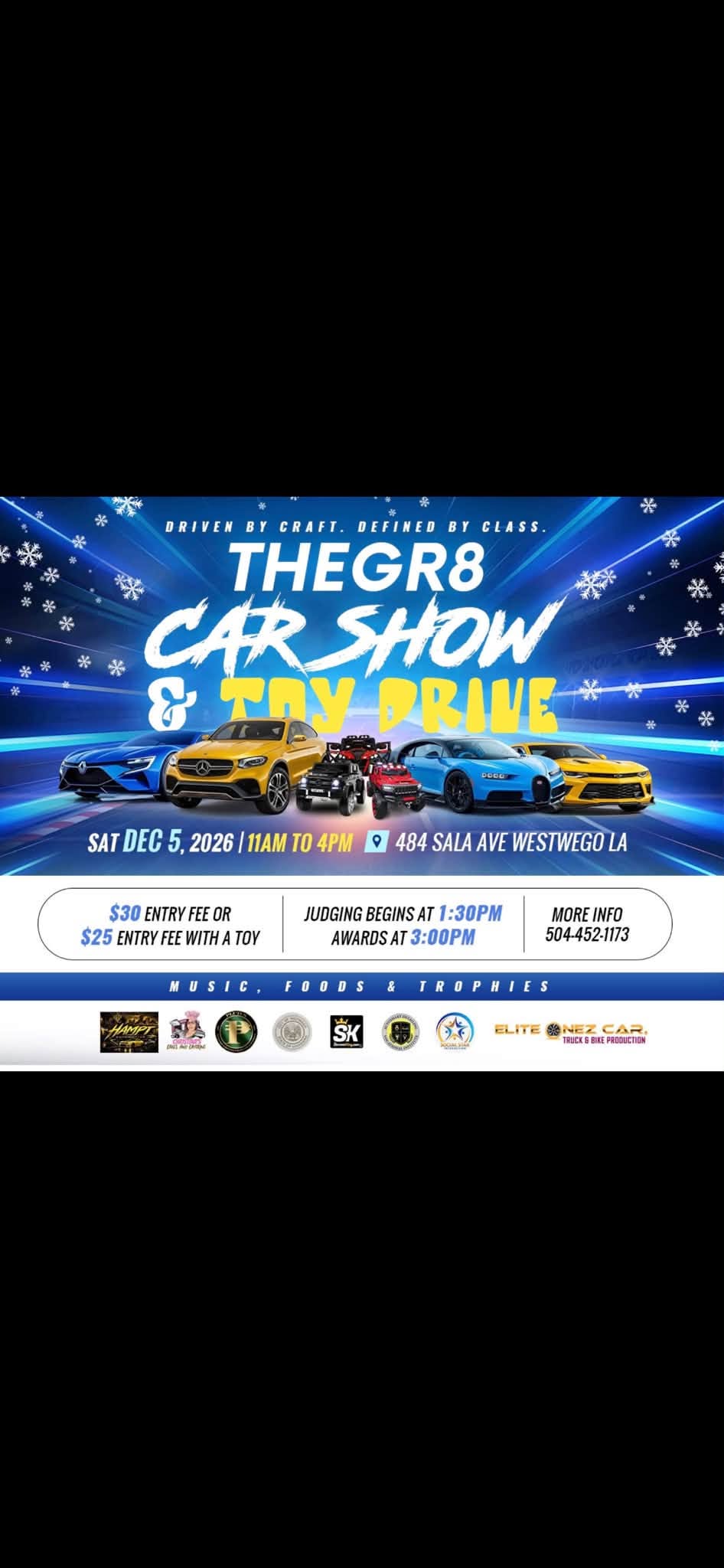 Flyer for THEGR8 CAR SHOW & TRY DRIVE