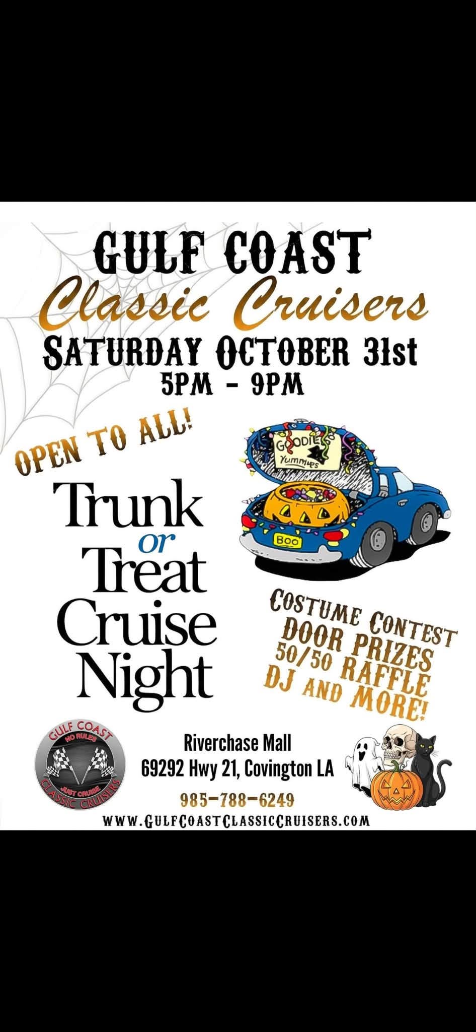 Flyer for Gulf Coast Classic Cruisers Trunk or Treat Cruise Night