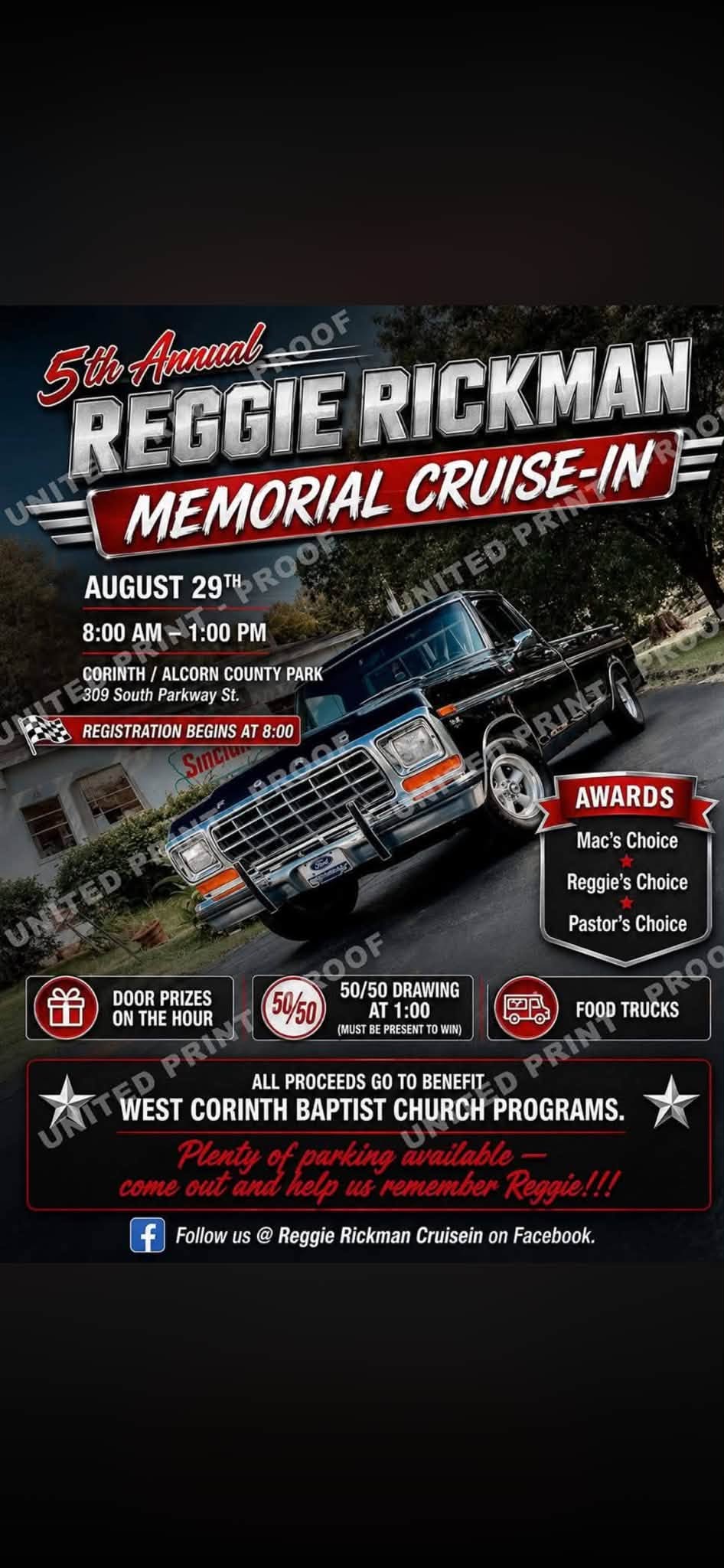 5th Annual Reggie Rickman Memorial Cruise-In flyer