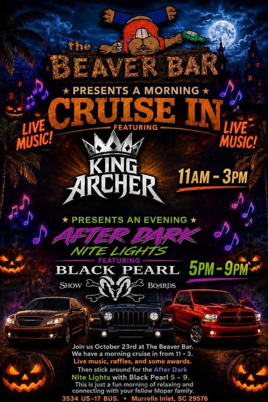 Flyer for The Beaver Bar Morning Cruise In & After Dark Nite Lights