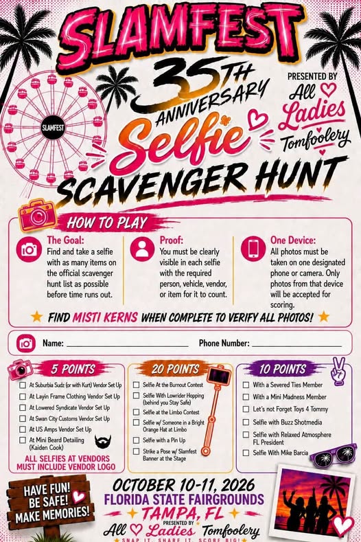 Flyer for SLAMFEST 35th Anniversary Selfie Scavenger Hunt